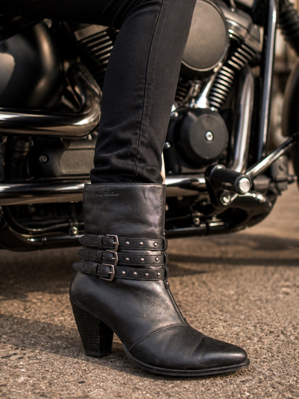 Harley Davidson Black Leather Studded Booties